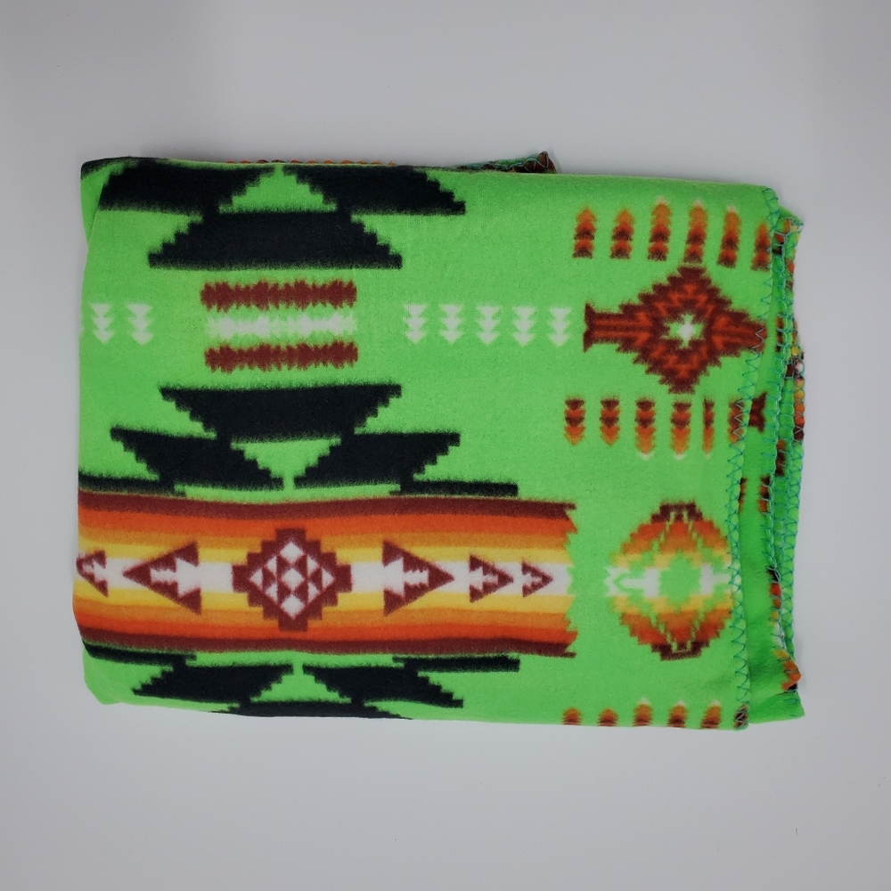 Boho Southwest Festival Fleece Throw Blanket Neon Green NEW